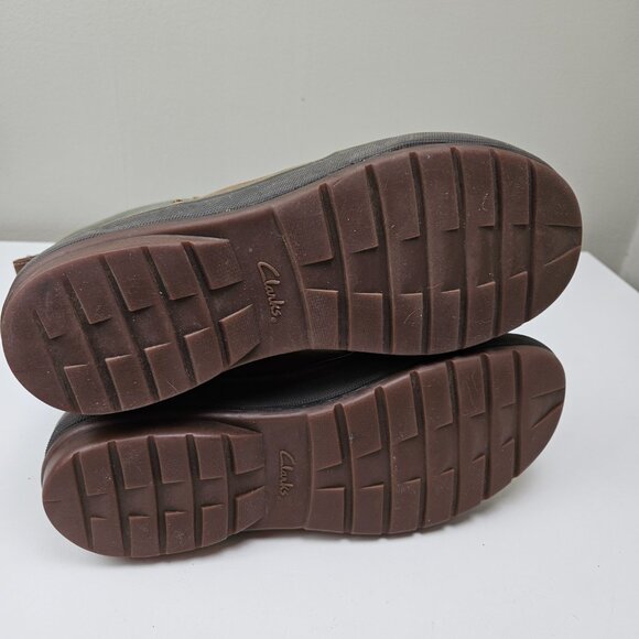Clarks Muckers Squall Winter Boots Women 10 Lace Up Brown Leather‎ Olive Canvas - Picture 9 of 11